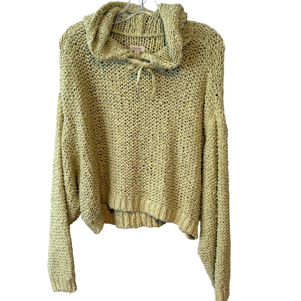Pilcro Anthropologie Yellow Green Sailcloth Hooded Cropped Sweater in Size M